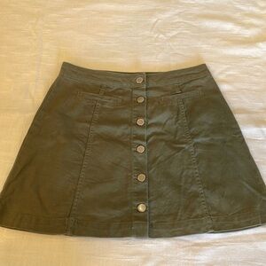 H&M divided denim olive army green button down jean mini midi skirt